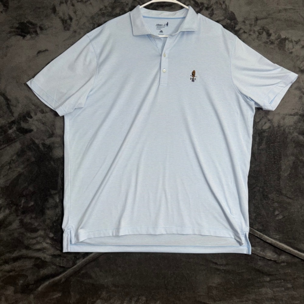 Mens XL Johnnie-O Polo Shirt Light Blue Excellent Striped Short Sleeve Golf Top